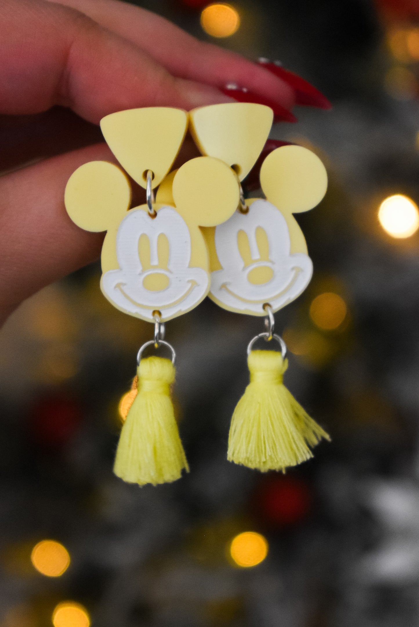 Pastel Mickey Hand-Painted Tassel Earrings