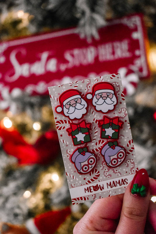 MR & Mrs Claus stud set RED