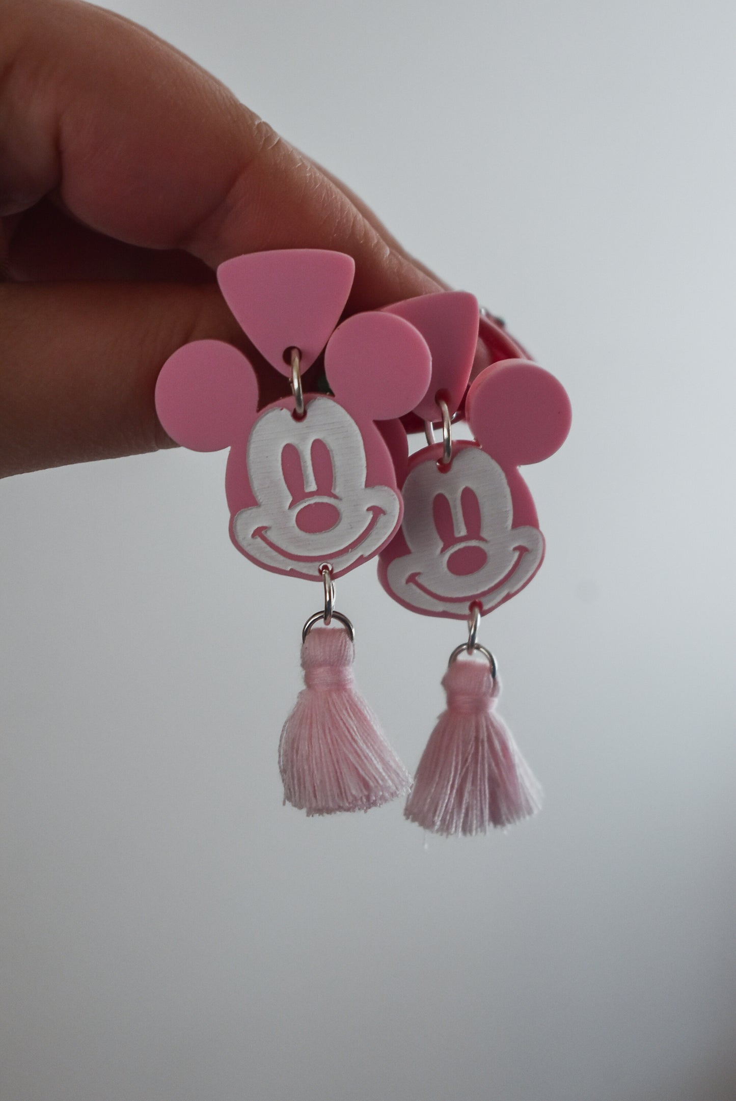 Pastel Mickey Hand-Painted Tassel Earrings