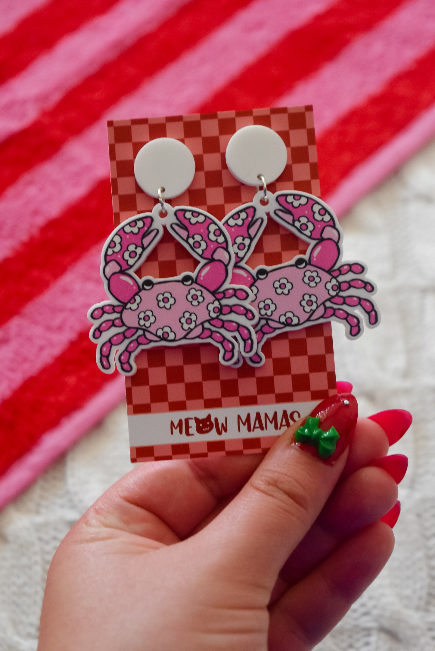 Amalfi style hot pink crab statement acrylic dangles