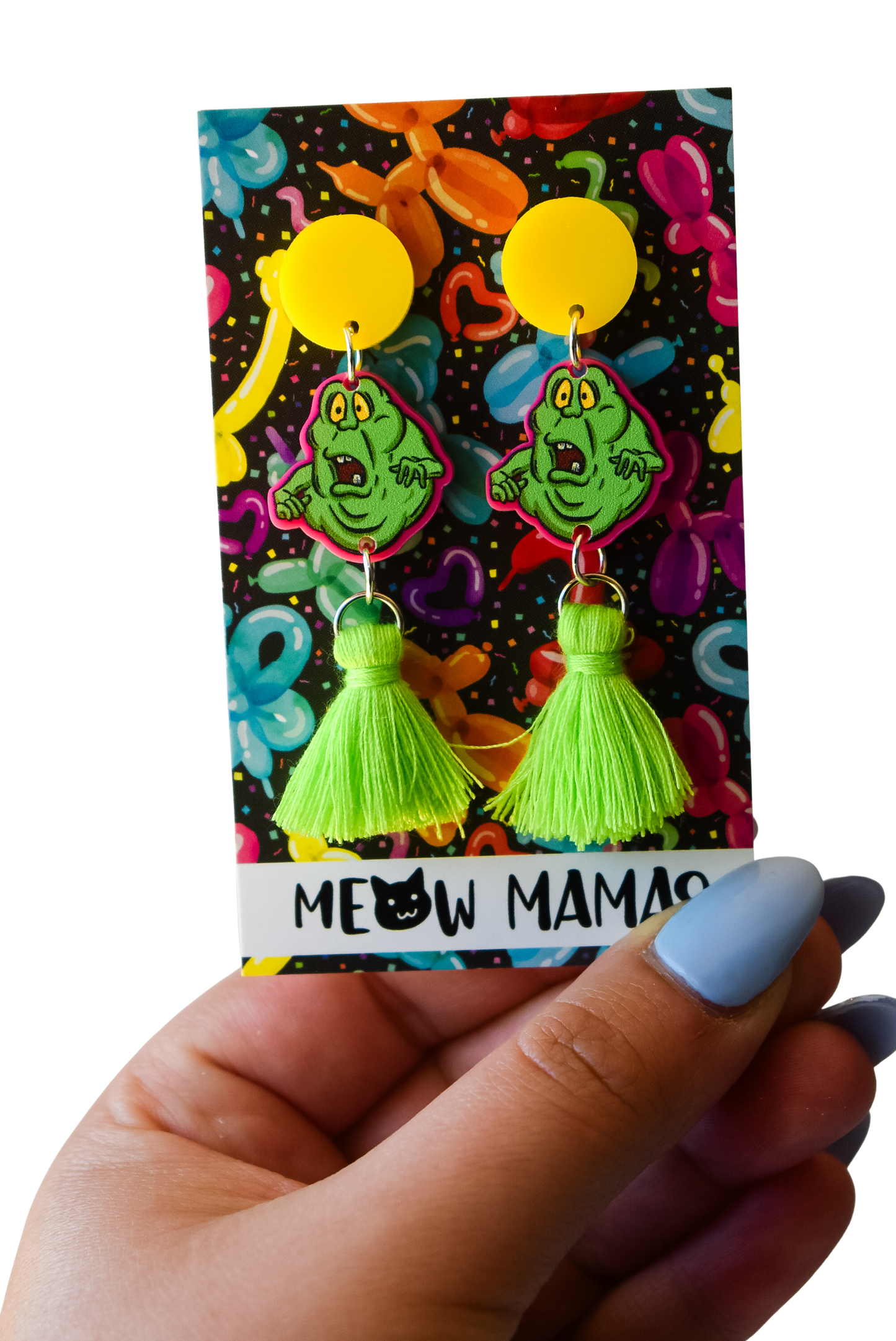 Slimer ghost tassel acrylic earrings