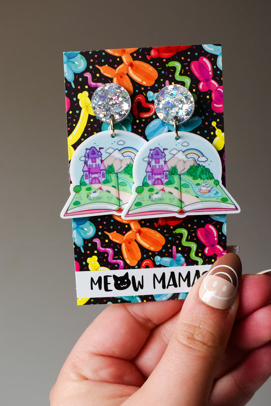 Story book dangle earrings
