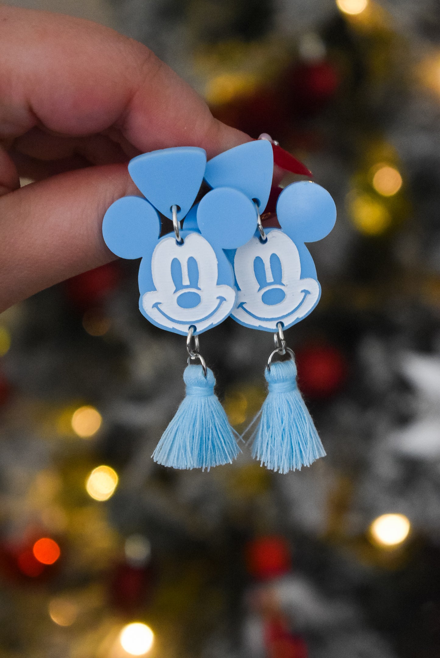 Pastel Mickey Hand-Painted Tassel Earrings
