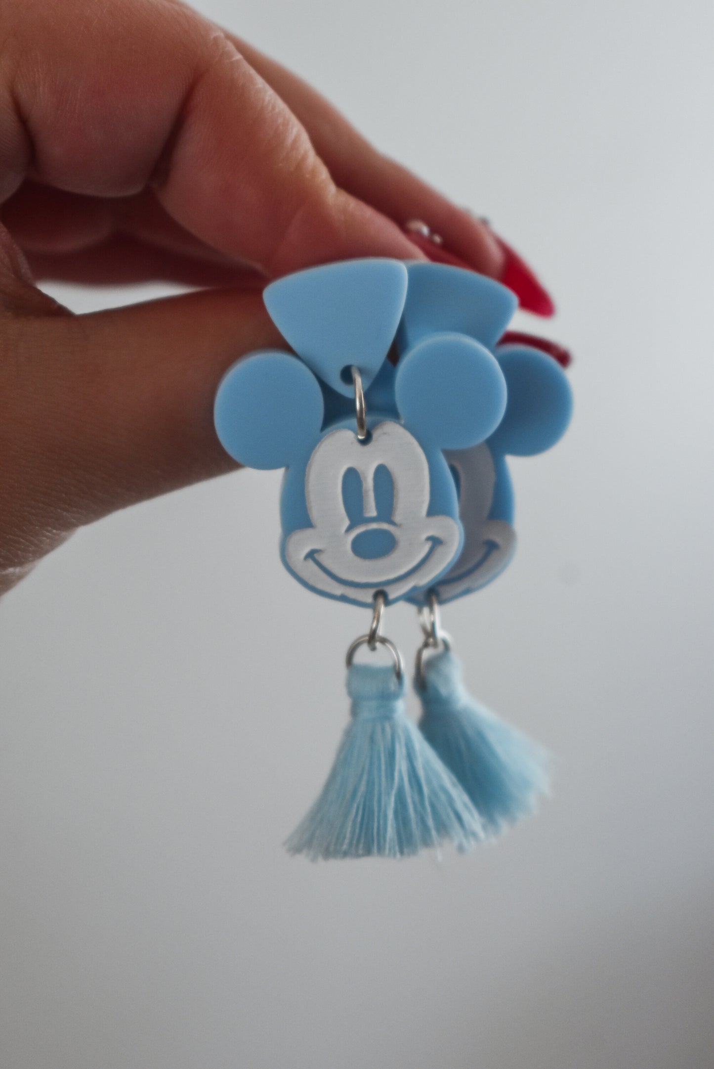 Pastel Mickey Hand-Painted Tassel Earrings