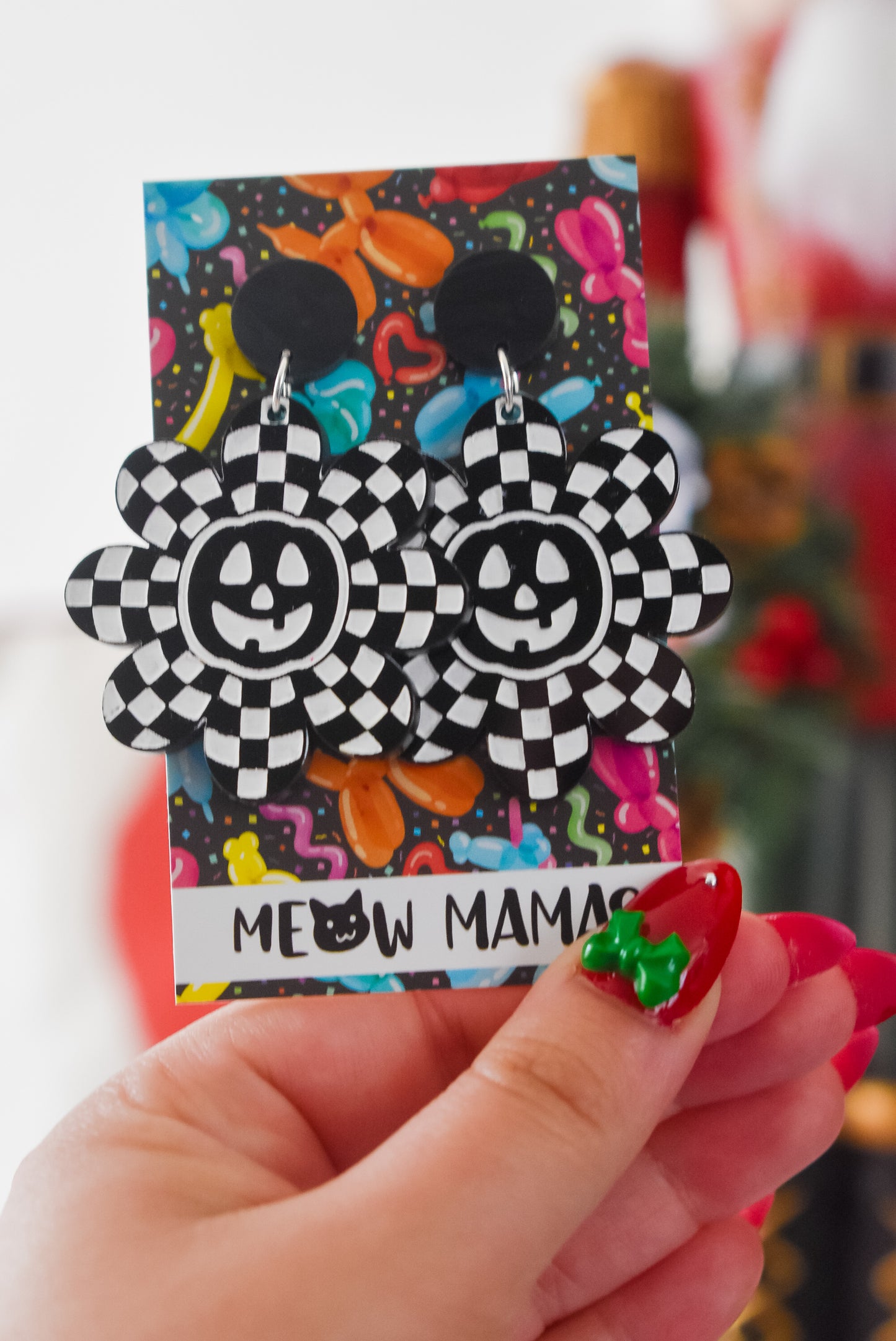 Neon Pumpkin Daisy Acrylic HandPainted dangle Earrings WHITE