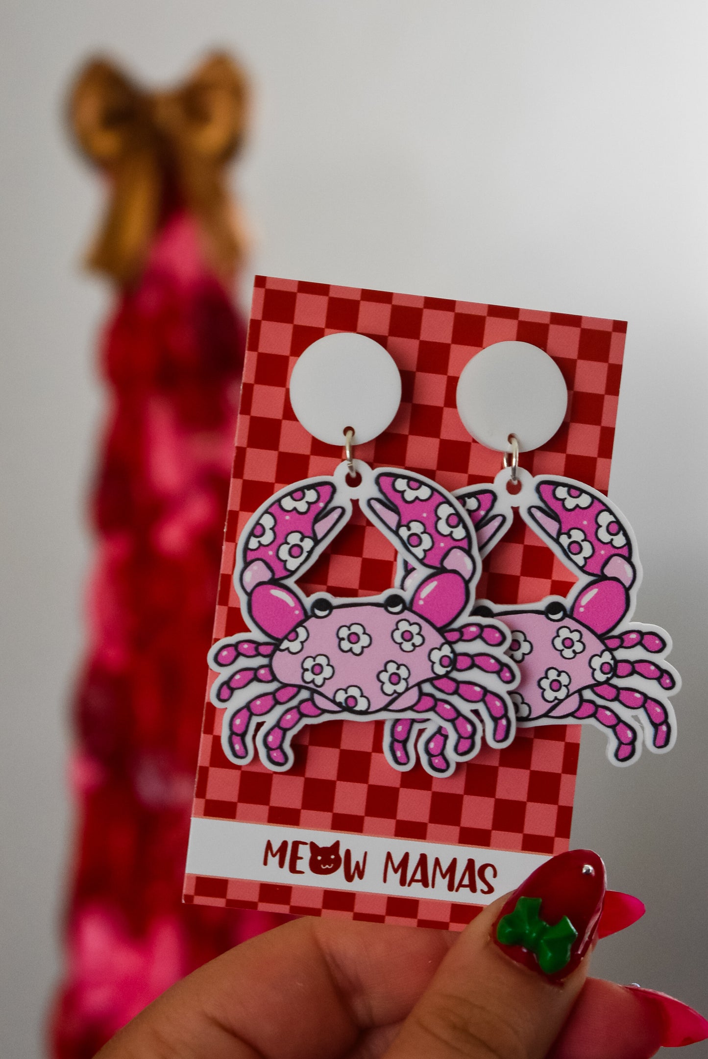 Amalfi style hot pink crab statement acrylic dangles