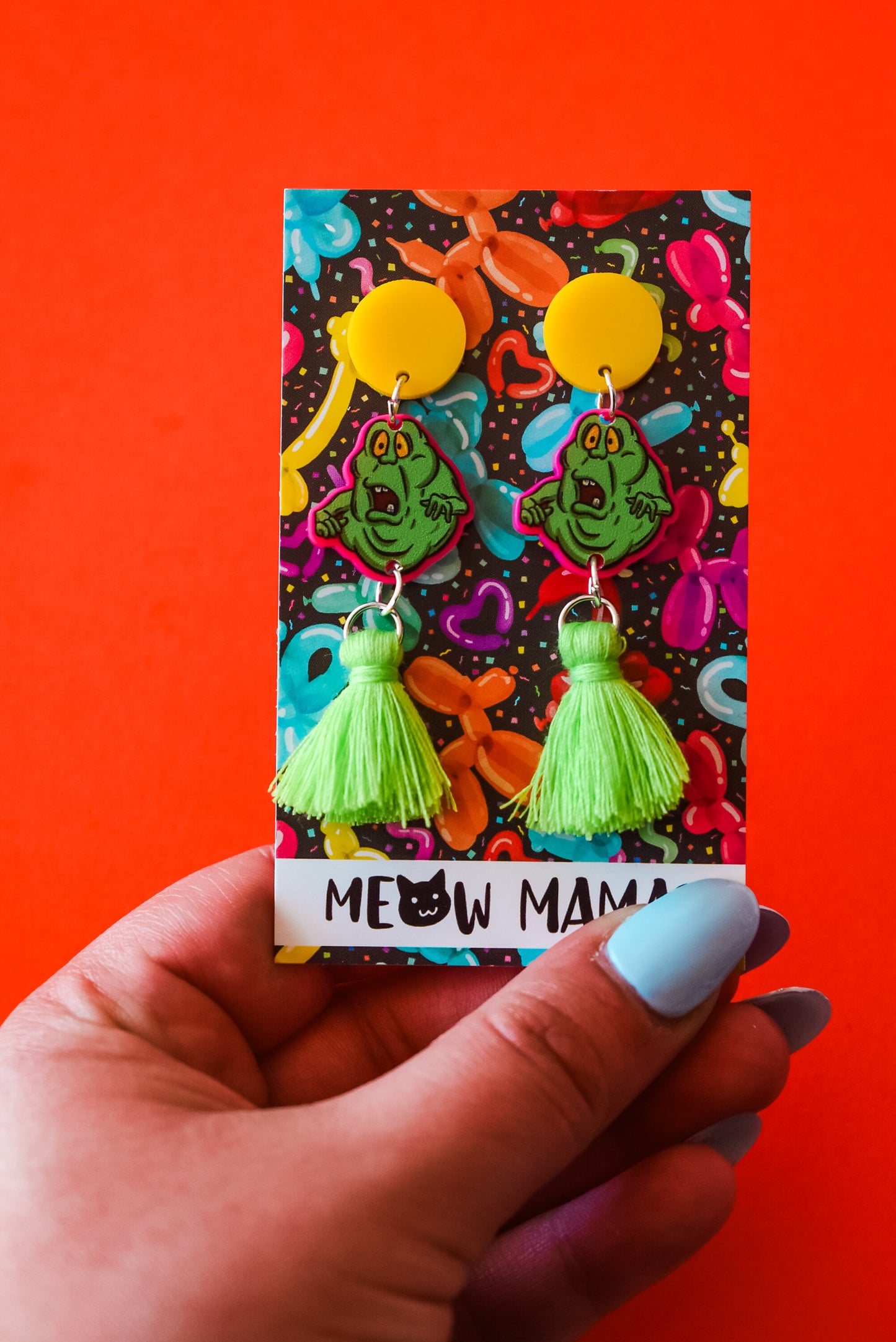 Slimer ghost tassel acrylic earrings