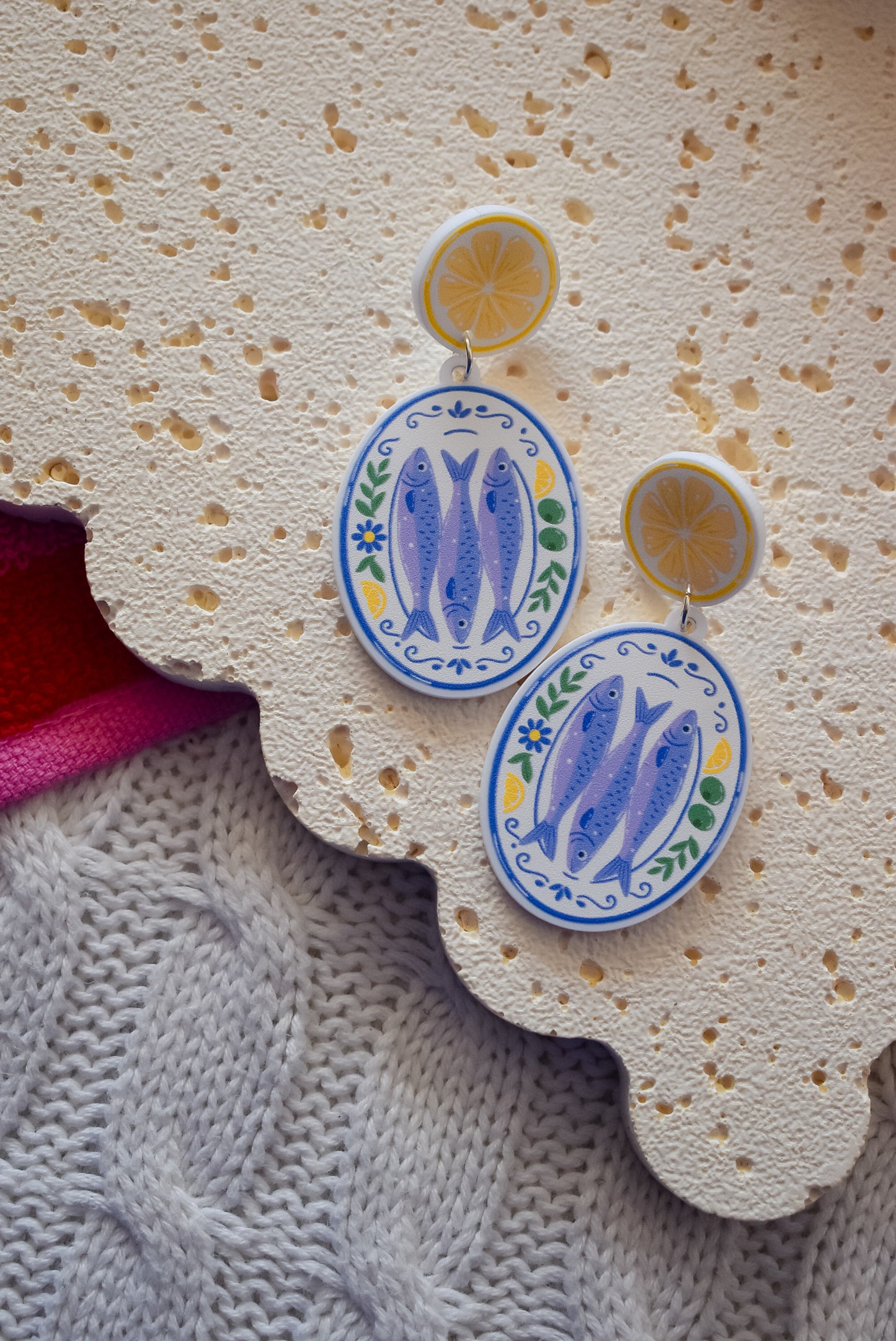 Amalfi style Sardine and lemon platter statement acrylic dangles