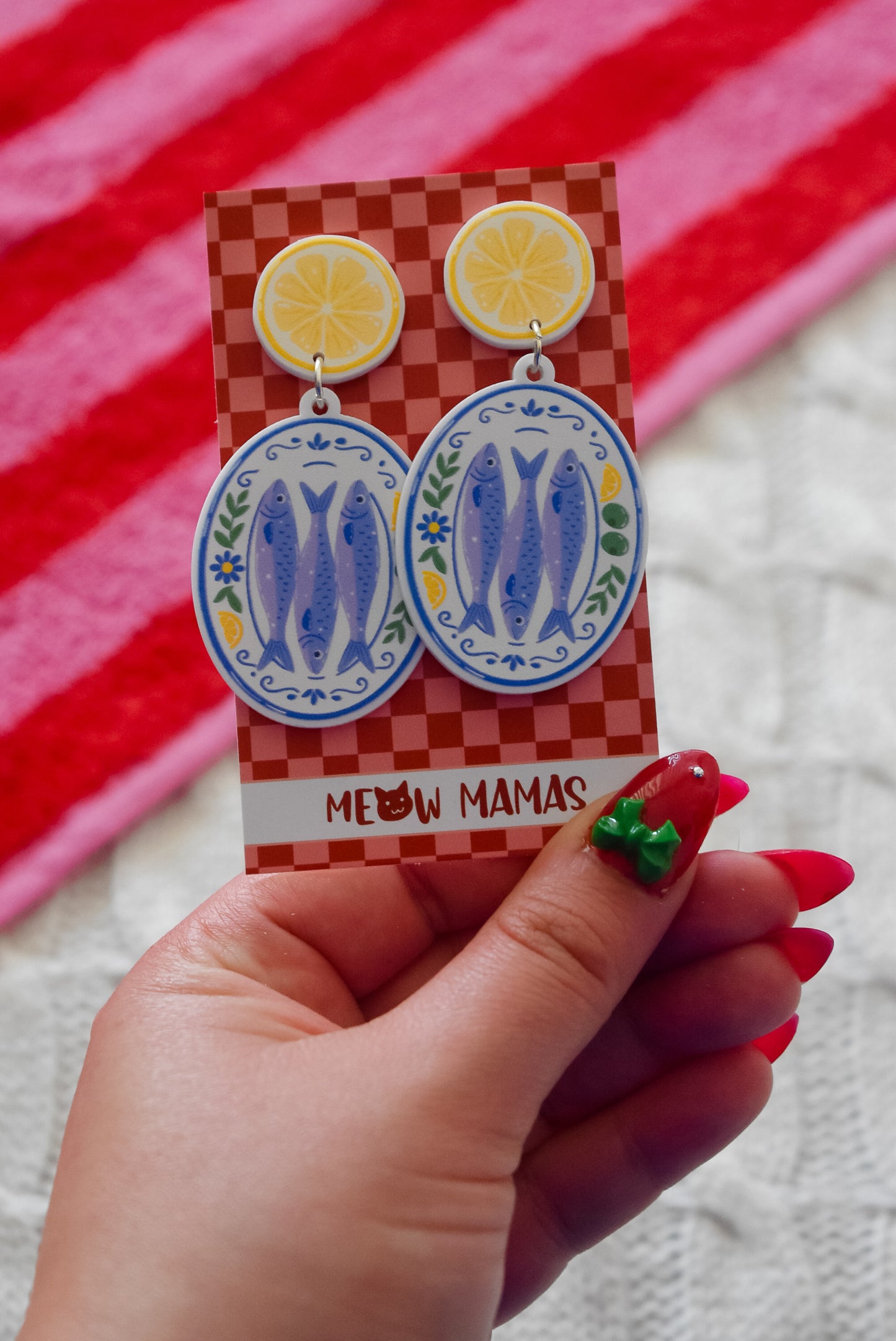 Amalfi style Sardine and lemon platter statement acrylic dangles