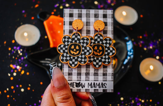 Retro pumpkin daisy Acrylic earrings