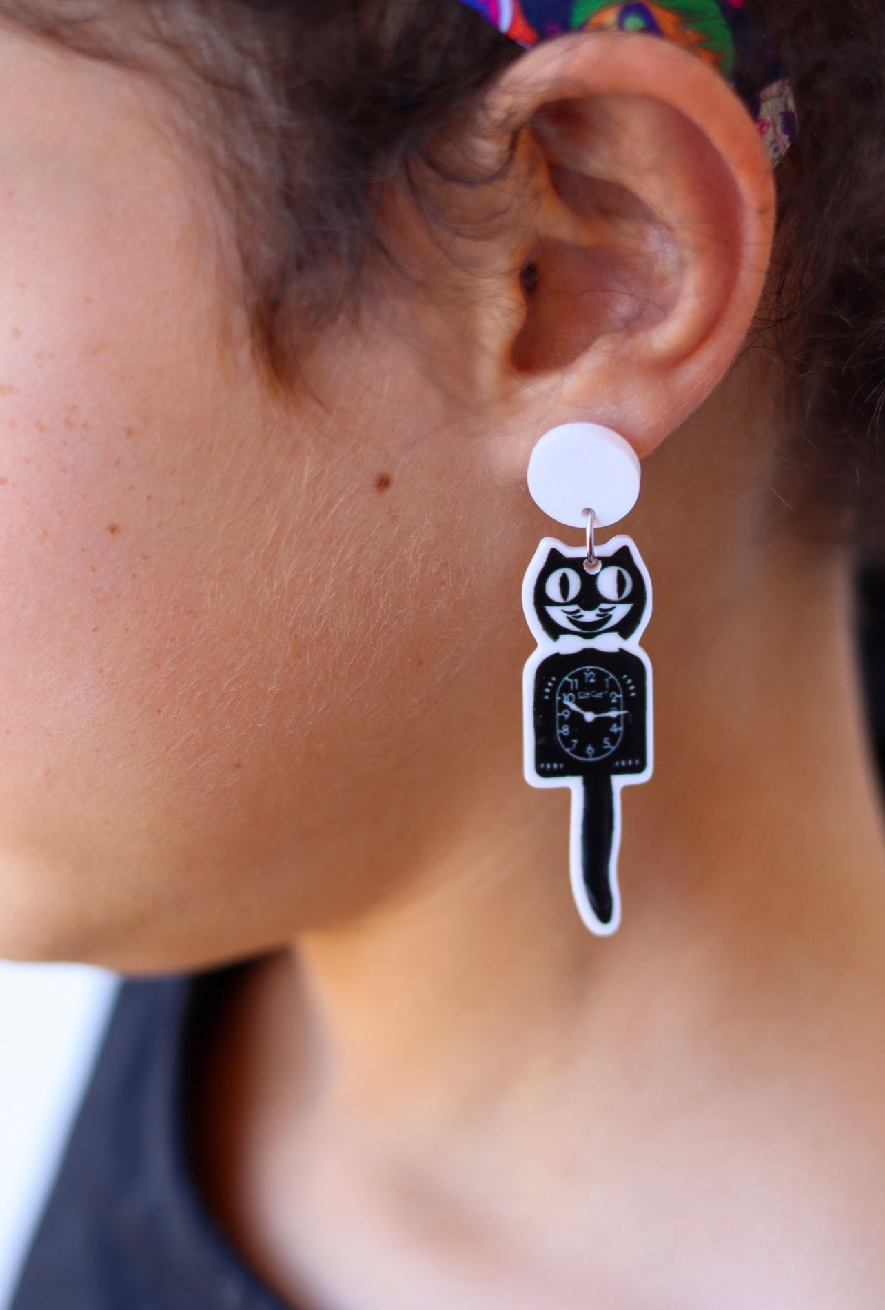 Kitty clock dangle earrings