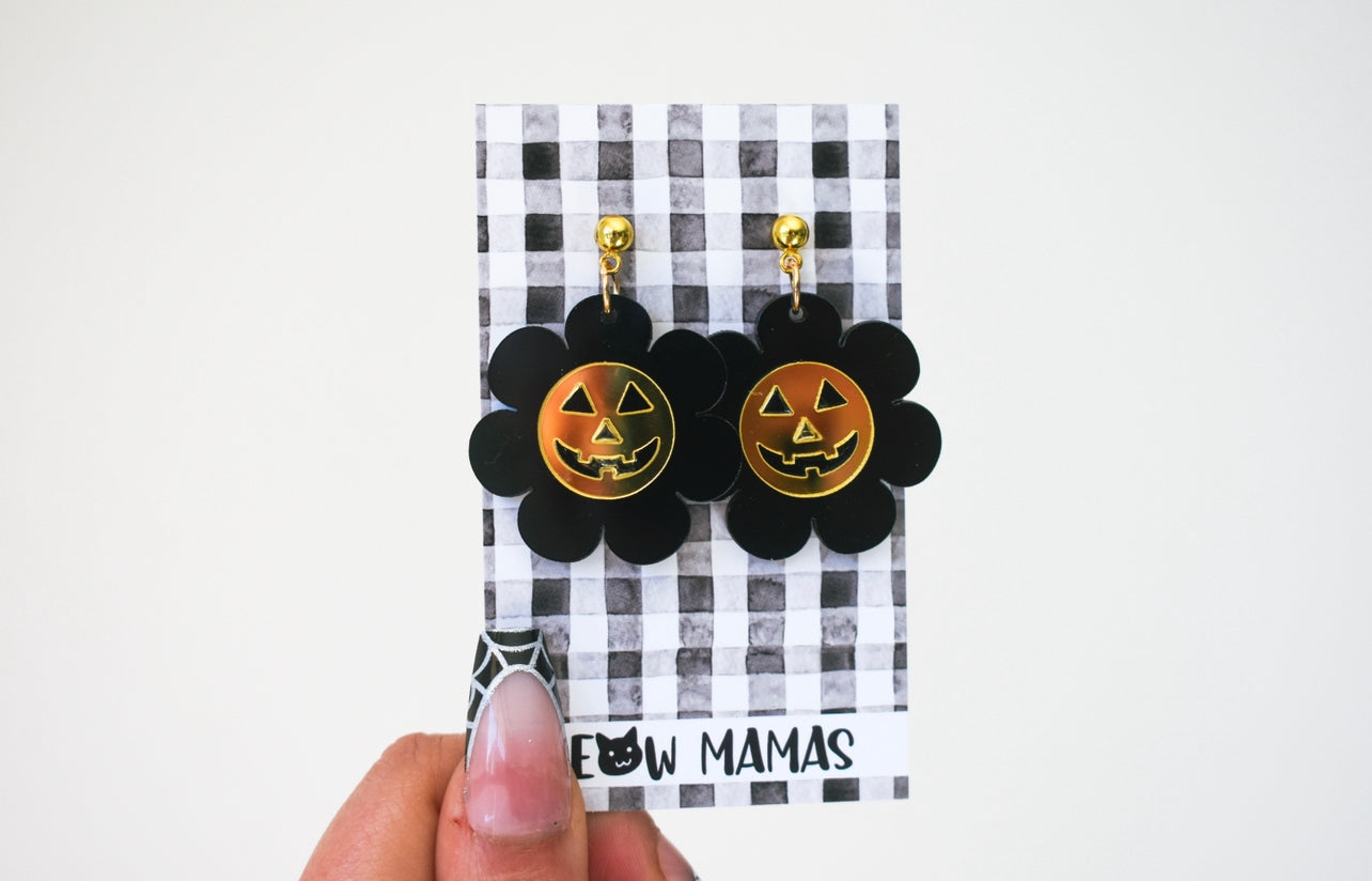 Hey pumpkin black and gold Acrylic earrings