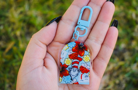 Floral cat in hat acrylic keychain