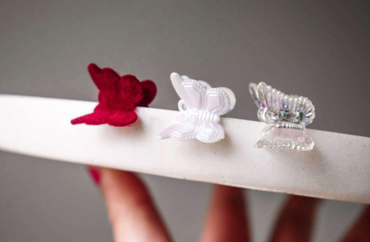 Deep red velvet butterfly mini claw clips