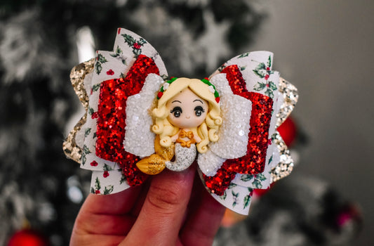 Holly jolly mermaid clay bow