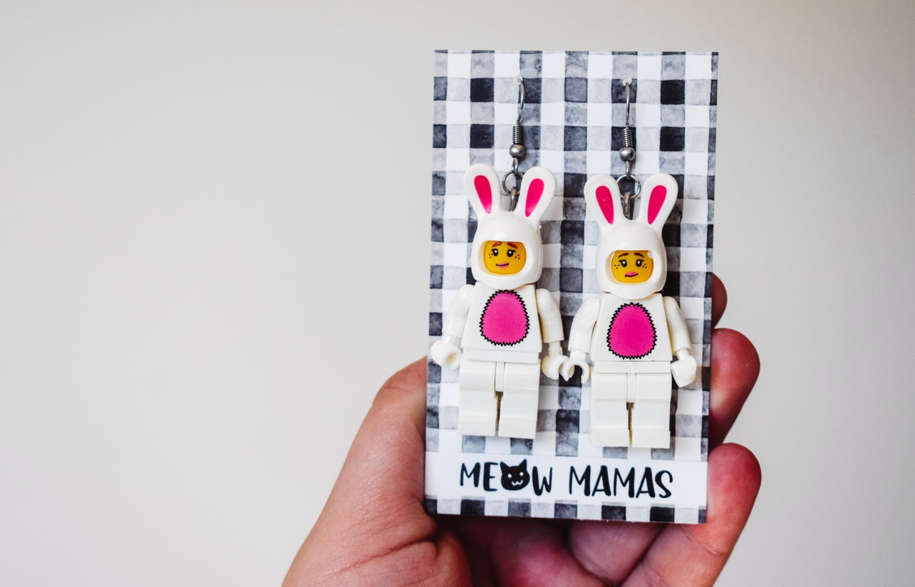 Lego bunny dangle earrings