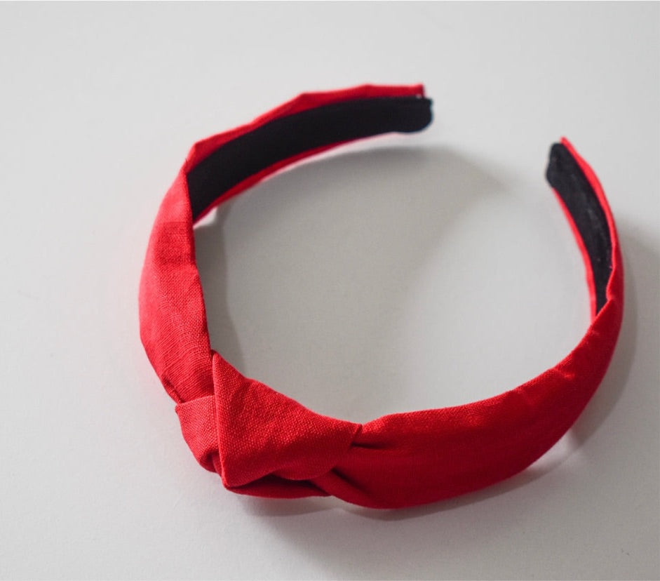 Linen Top Knot hard headband RED