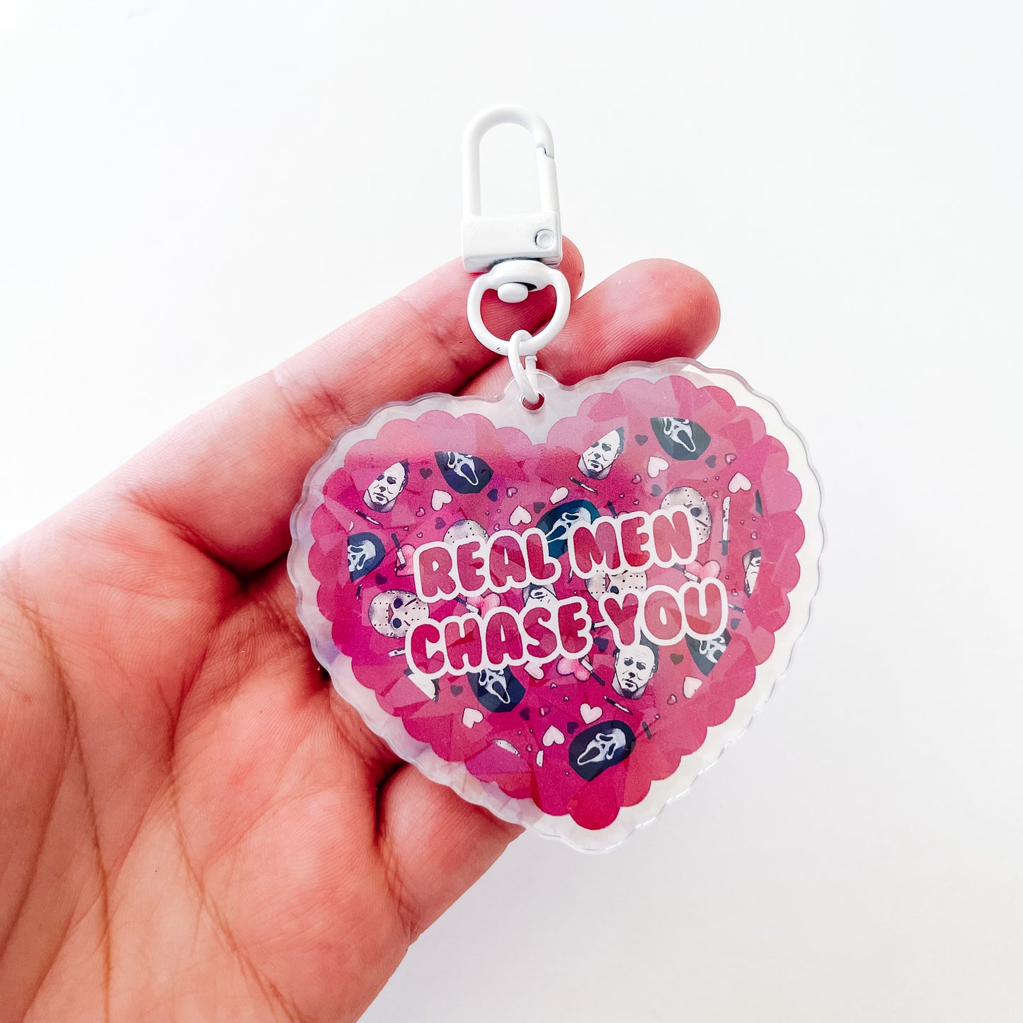 Real men chase you holographic acrylic keychain