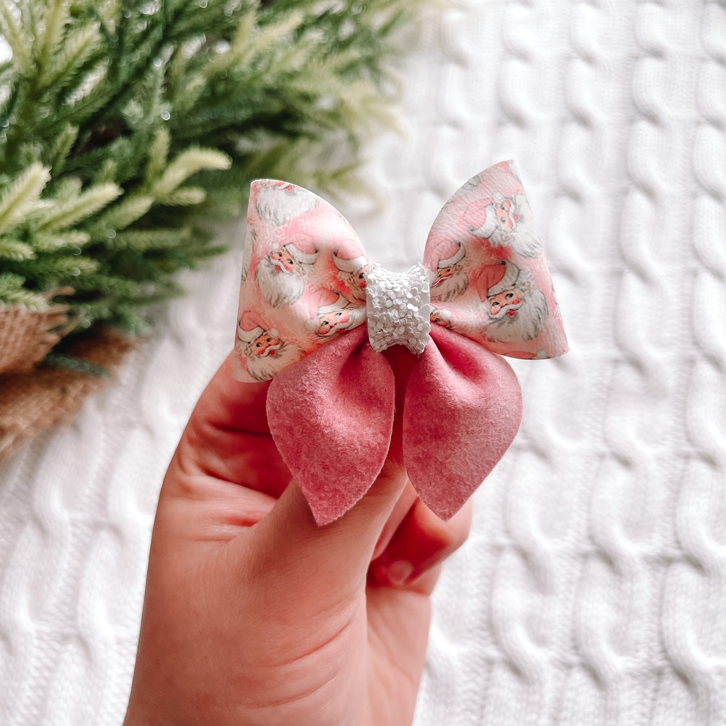 Mini Pink santa velvet sailor bow