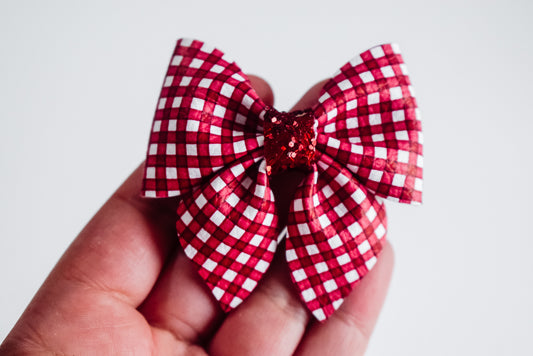 mini Gingham sailor bow RASPBERRY