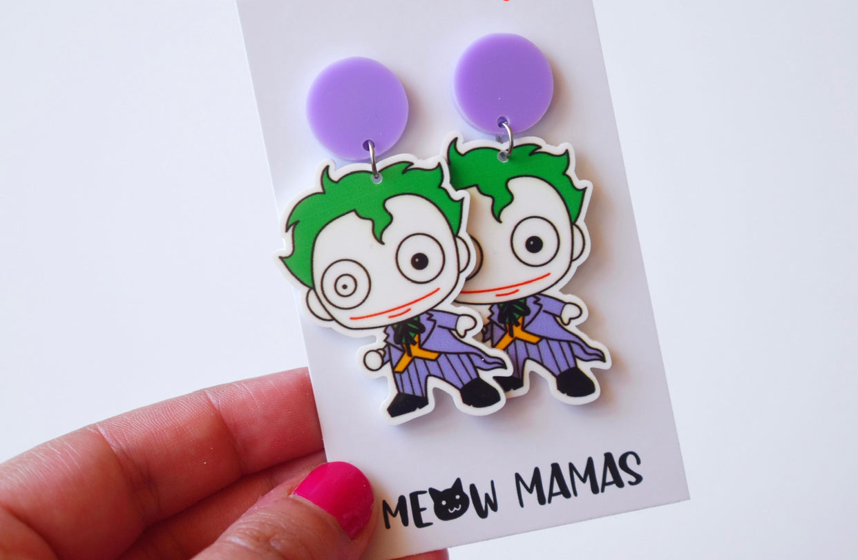 Purple joker dangle earrings