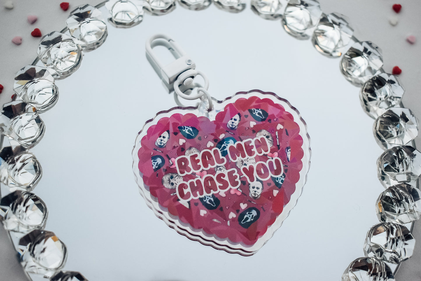 Real men chase you holographic acrylic keychain