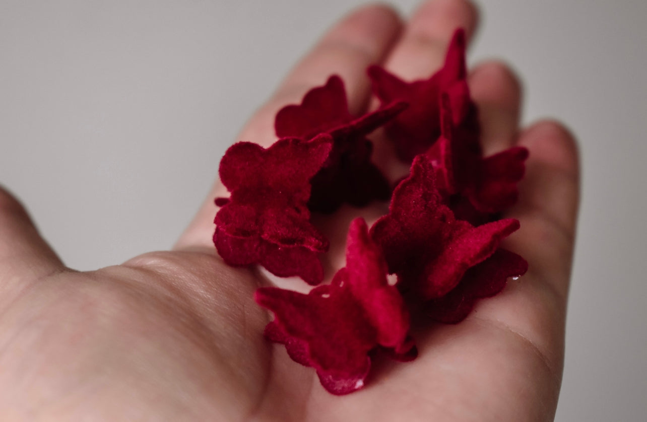 Deep red velvet butterfly mini claw clips