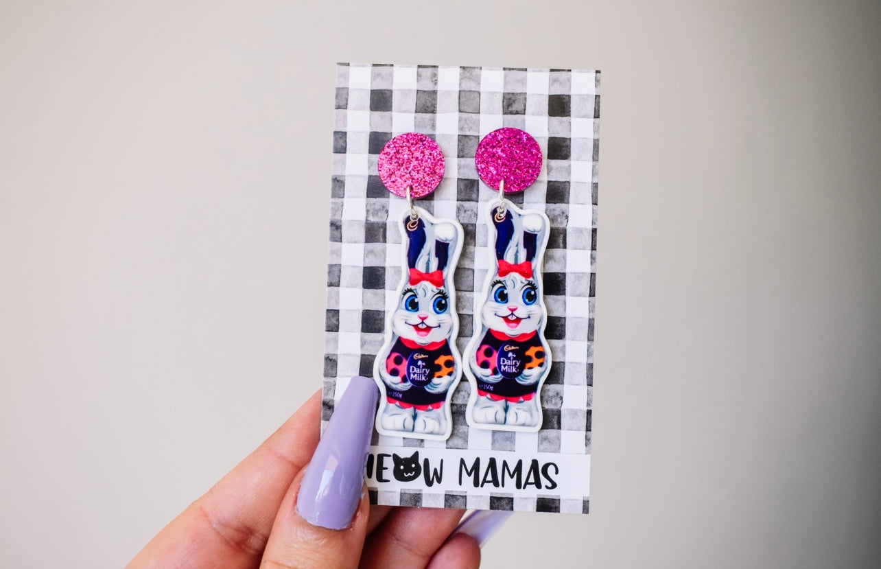 Girl Chocolate bunny dangle earrings